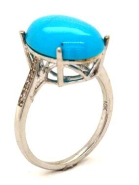 10K Turquoise 14 Diamond White Gold Ring